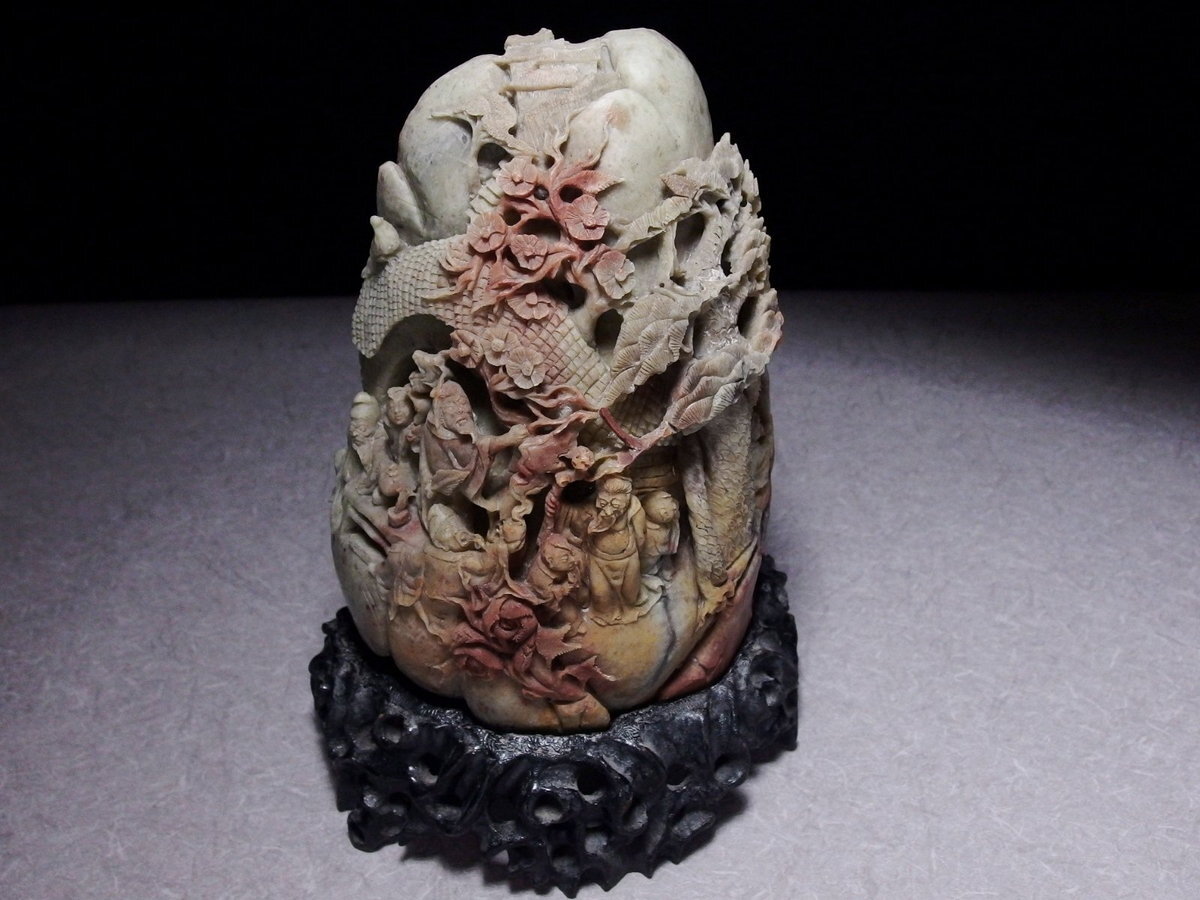 Yahoo!オークション - 中国美術 石彫刻置物【 五老登峰 唐物 細密石彫