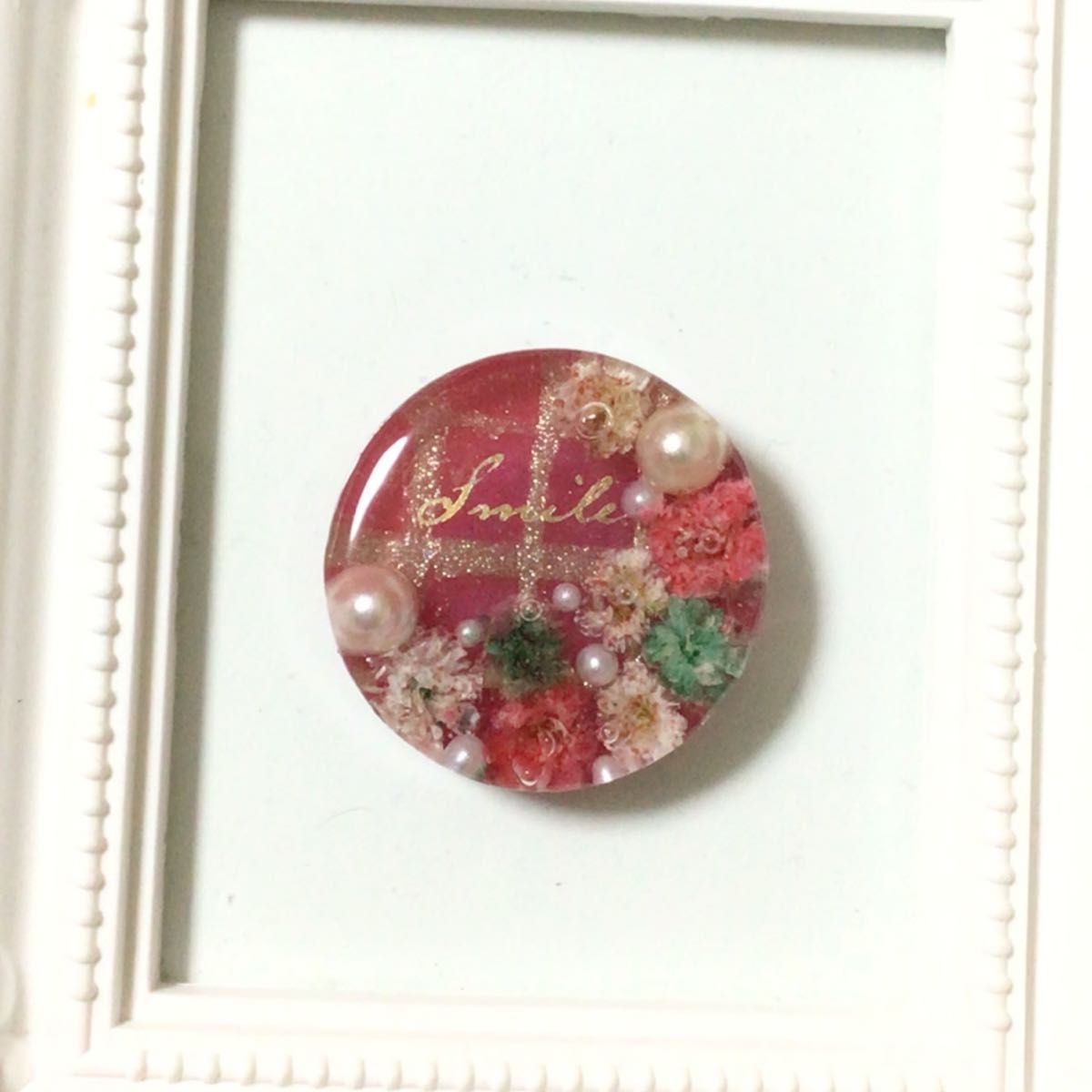 赤×ゴールドチェックとかすみ草のヘアゴム クリスマス 冬 ポニーフック