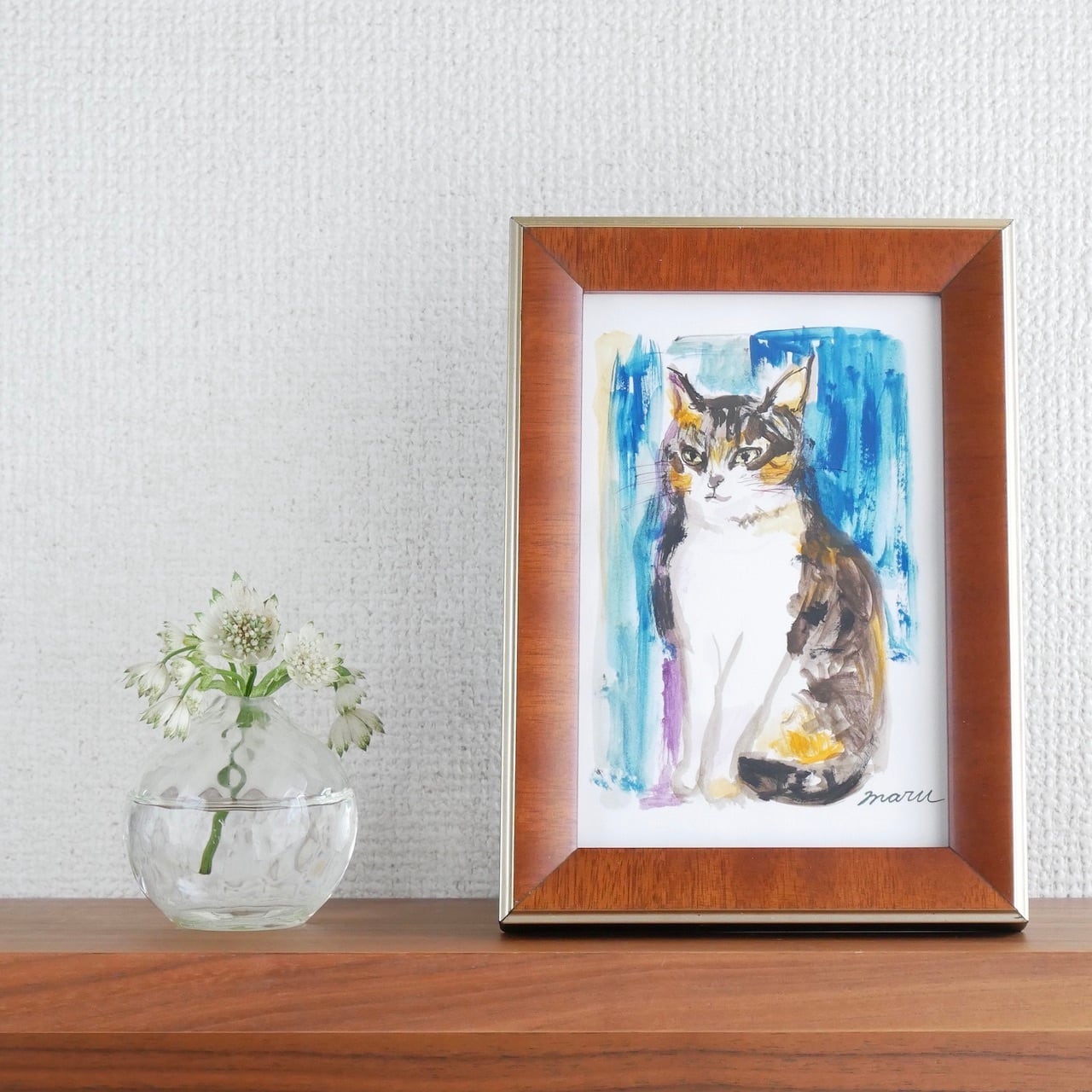 猫の絵No.105・原画｜額入り・ハガキサイズ・ラッピング無料（アート
