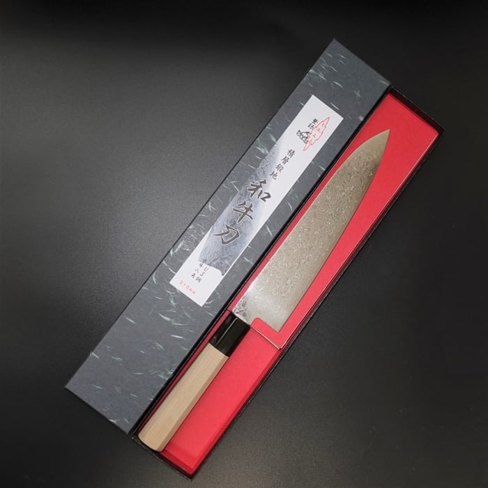 三寿ゞ作 包丁 牛刀 ダマスカス 10A鋼 和牛刀 210mm 水牛 八角柄 三木