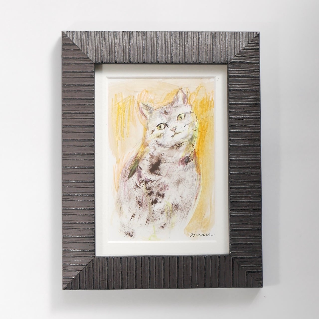 送料無料 「猫の絵no.76」 原画 フレーム付き 色鉛筆画（アート作品