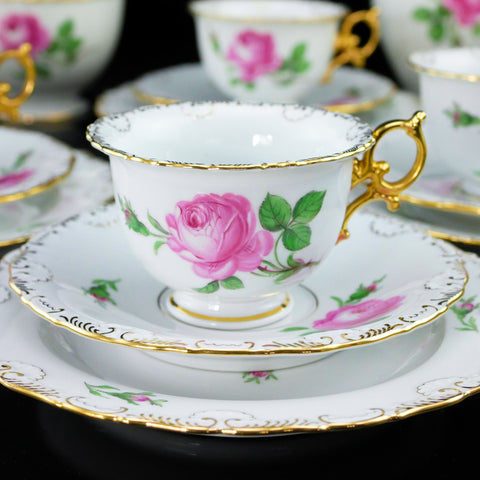 マイセン-ピンクローズ-トリオ - 英国アンティークス アンティーク