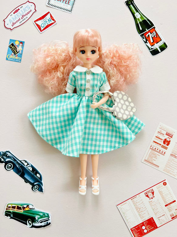 リカちゃん シャツワンピース ギンガムチェック 緑 その他人形 H's
