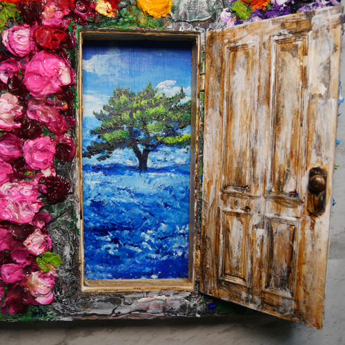 油絵 油彩 油彩画 絵画 絵【扉の先の青い世界の一本木】 絵画 HR