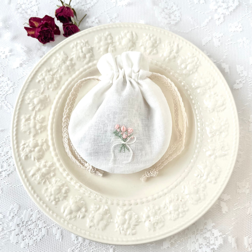春の誕生花2026】お花の刺繍ポーチサシェ（匂い袋）＊ローズ（食品