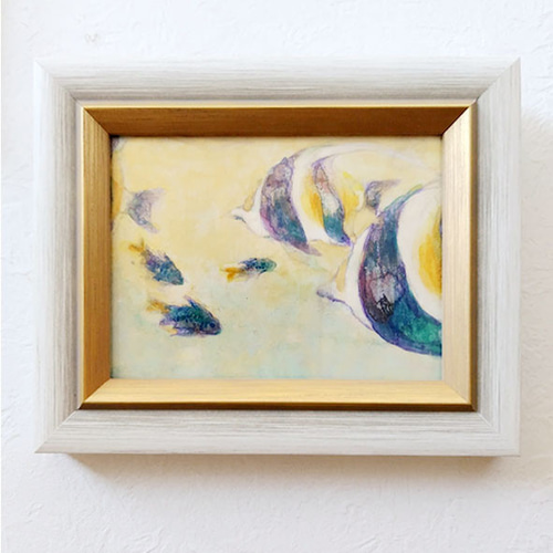 額付き原画)優雅に泳ぐお魚アート 癒やし 水族館 金彩 ツノダシ 日本画