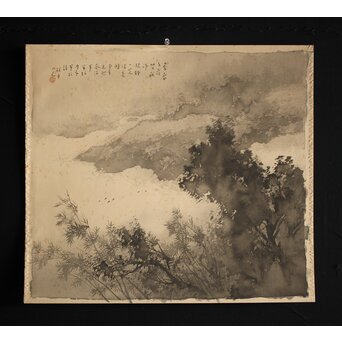 松林桂月 竹林図 絹本水墨まくり Z221｜骨董店 のびる 古美術 骨董