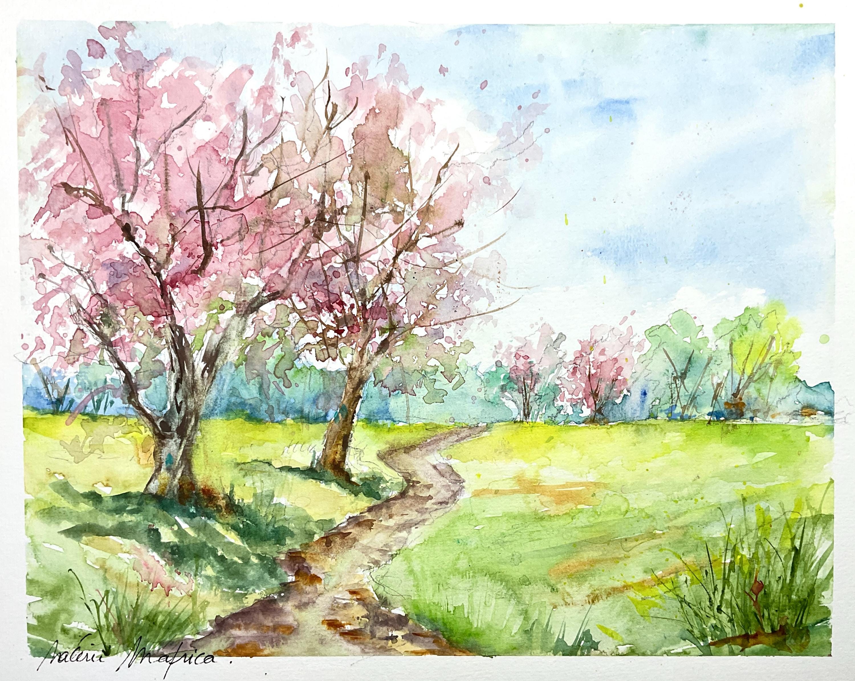 Risbonum☆】油絵 原画 抽象画 北欧 春 花 ピンク F12 Risbonum☆様