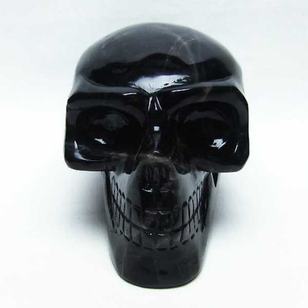 モリオン 純天然 黒水晶 ドクロ 置物[T130-1823]