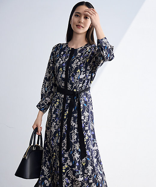WEB＆一部店舗限定】ハーバルフロープリント8分袖 ワンピース