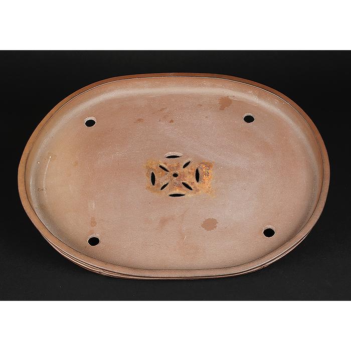 盆栽鉢 舟山竹節楕円鉢 植木鉢 泥鉢 17号 51cm 紫泥 落款あり 手づくり