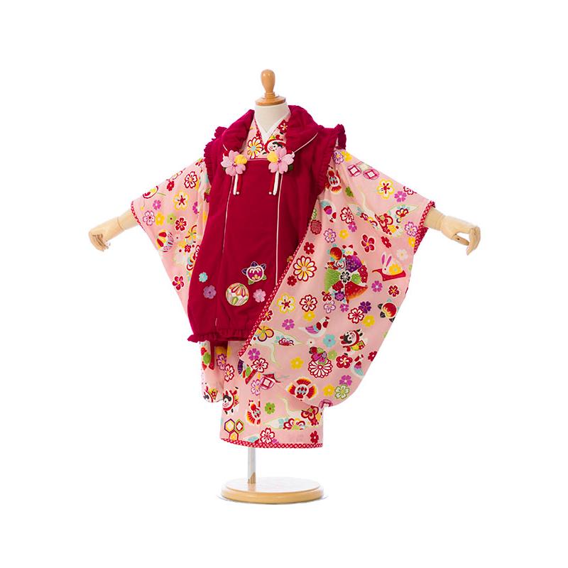 乙葉 被布着物｜桜柄の七五三着物3歳 女の子(被布)フルセット（ピンク