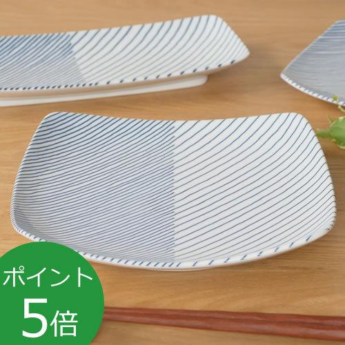 重ね縞 白山陶器 波佐見焼 角皿 反角多用皿 HAKUSAN 21×21cm