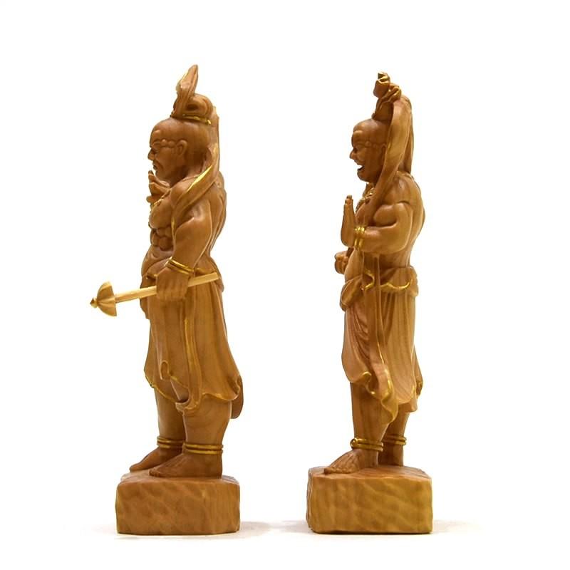 木彫り仏像-小仏 【仁王像(金剛力士)】 柘植（つげ） 金泥仕様 総高