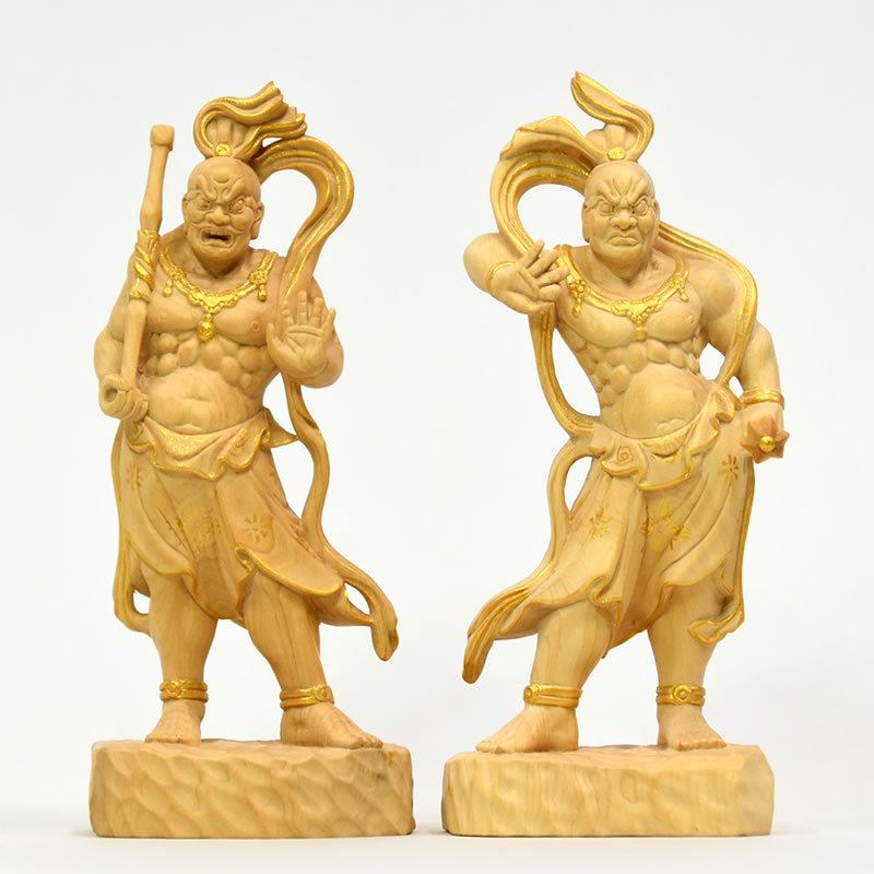 木彫り仏像 【仁王像(金剛力士)】 柘植 金泥仕様 総高15cm : 海宇工芸