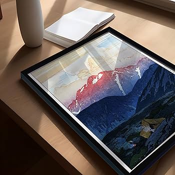 Amazon.co.jp: 剱岳の朝（額装）吉田博 木版画複製 木版画複製