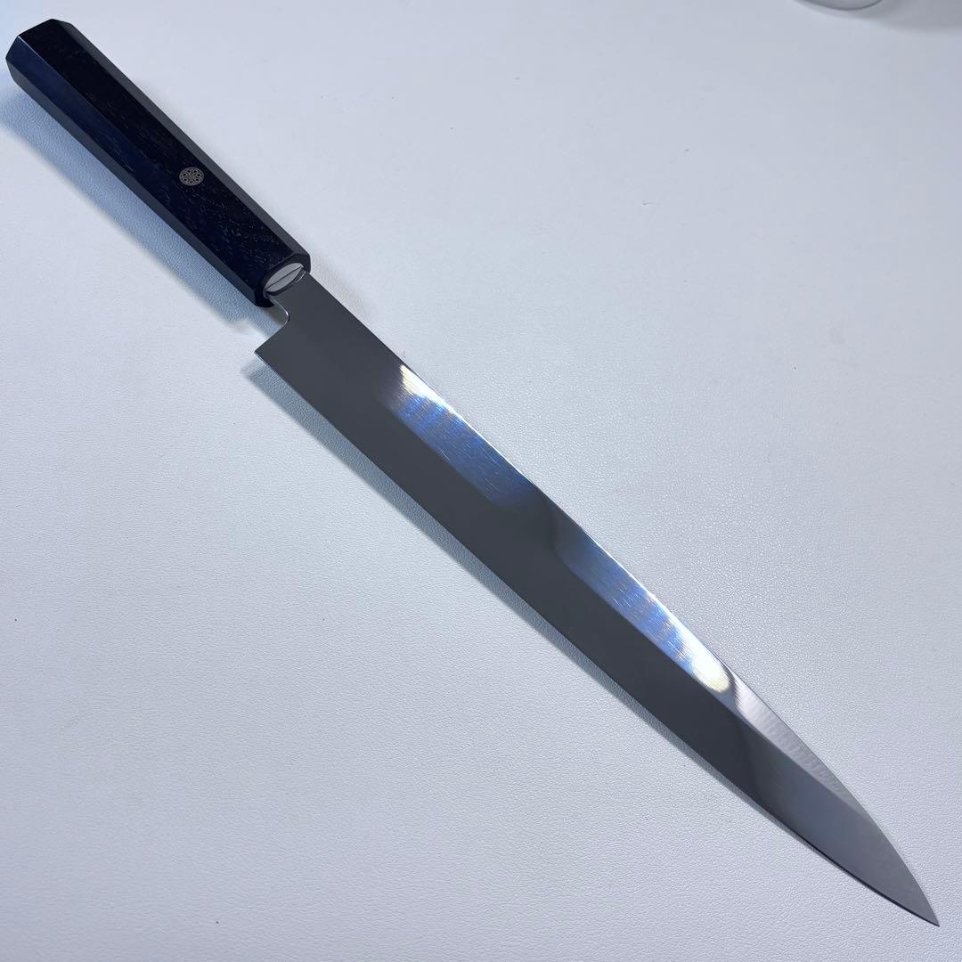 270mm 柳刃包丁 鏡面　黒檀八角柄 刺身包丁 「全鋼」• 楽天市場】切付柳刃包丁 9寸（刃渡り270mm）通常鏡面仕上げ 本刃付け
