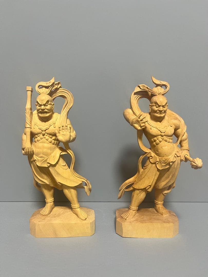 期間限定値引き　木製　木彫り　柘植　仁王像　（金剛力士像）2体セット 大　⑤ 木彫り仏像 【仁王像(金剛力士)】 柘植 金泥仕様 総高15cm : 海宇工芸