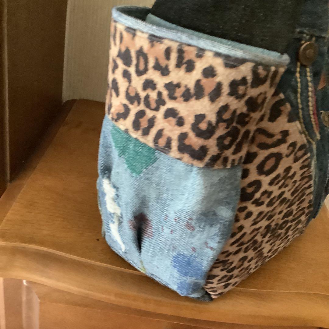ハンドメイド リメイクデニム トートバッグ サイドポケット＆Dカン付き