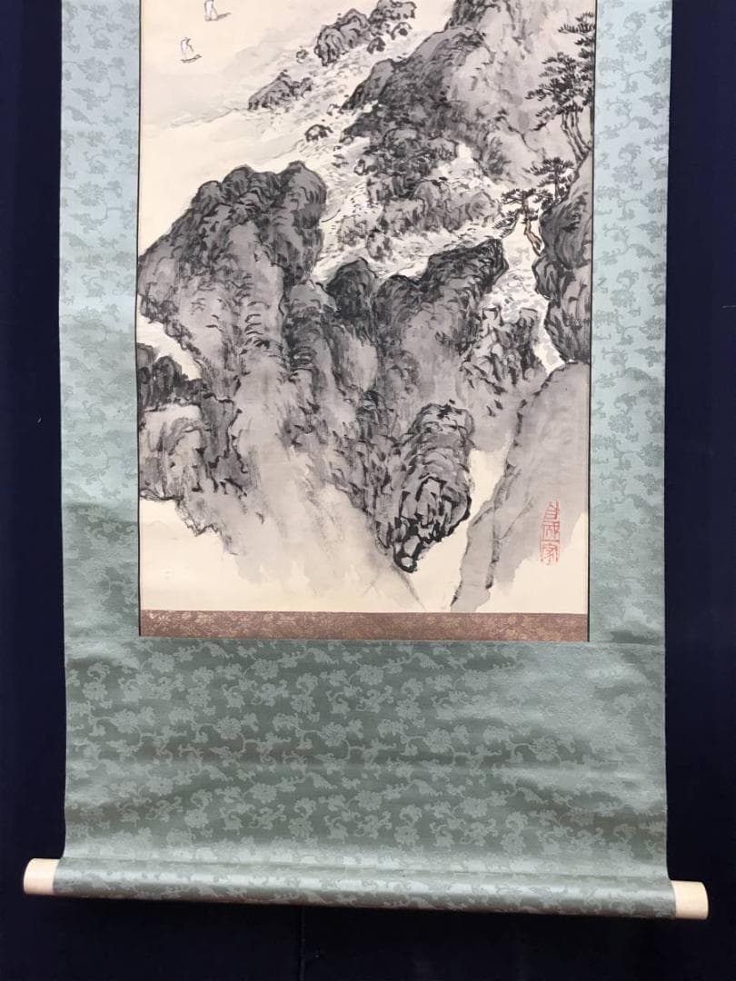 真作】若狭物外/室戸岬画賛/山水図/掛軸/名家伝来/AC-600