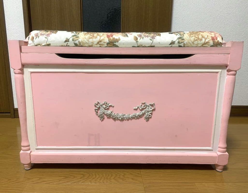 【収納BOX】椅子/ピンク/白/花柄/家具/収納スツール/ケース/ベンチ 収納スツール 収納ボックス 収納ケース チェスト 薔薇雑貨 インテリア