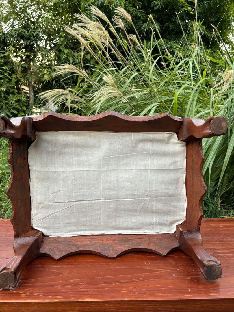 アンティーク グレーのオットマン・スツール カブリオールレッグ